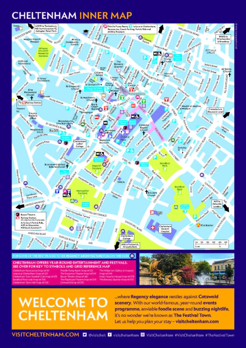 Map of inner Cheltenham (town centre), Gloucestershire